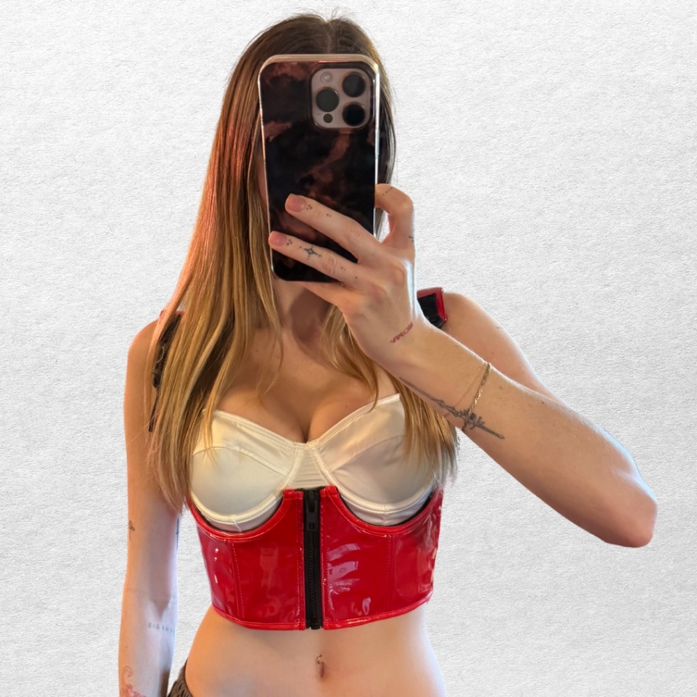 Poster Girl Red Patent Faux Leather Bustier Top